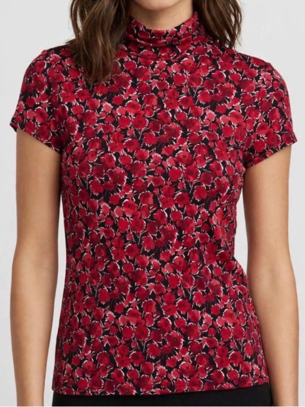 Alfani Short Sleeve High-neck Floral Stretch Blouse - EUC